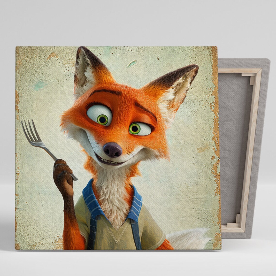 Sly Fox Dinner Party Fork Whimsical Grin Vintage Cartoon Kitchen Wall Art