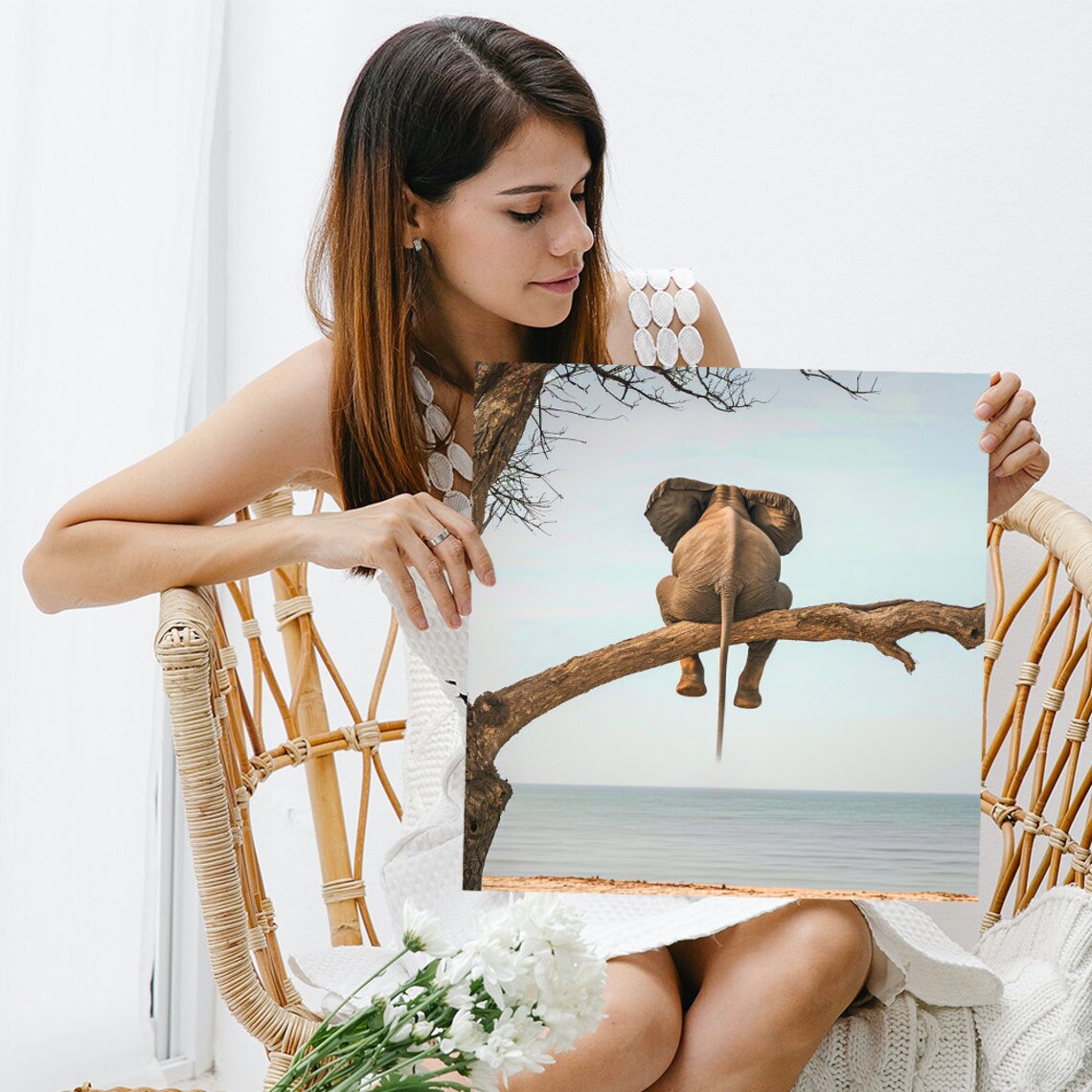 Elephant Balancing Act Art Print, Coastal Decor - Image 3