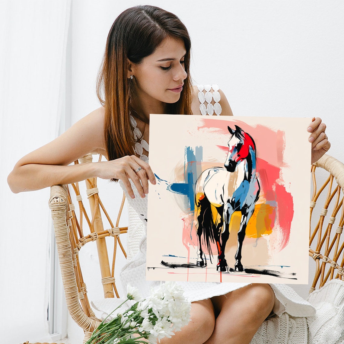 Abstract Horse Red Blue Yellow Expressive Painted Modern Animal Poster - Image 3
