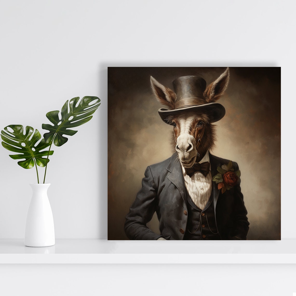 Dapper Donkey Gentleman Top Hat Vintage Oil Portrait Wall Poster - Image 2
