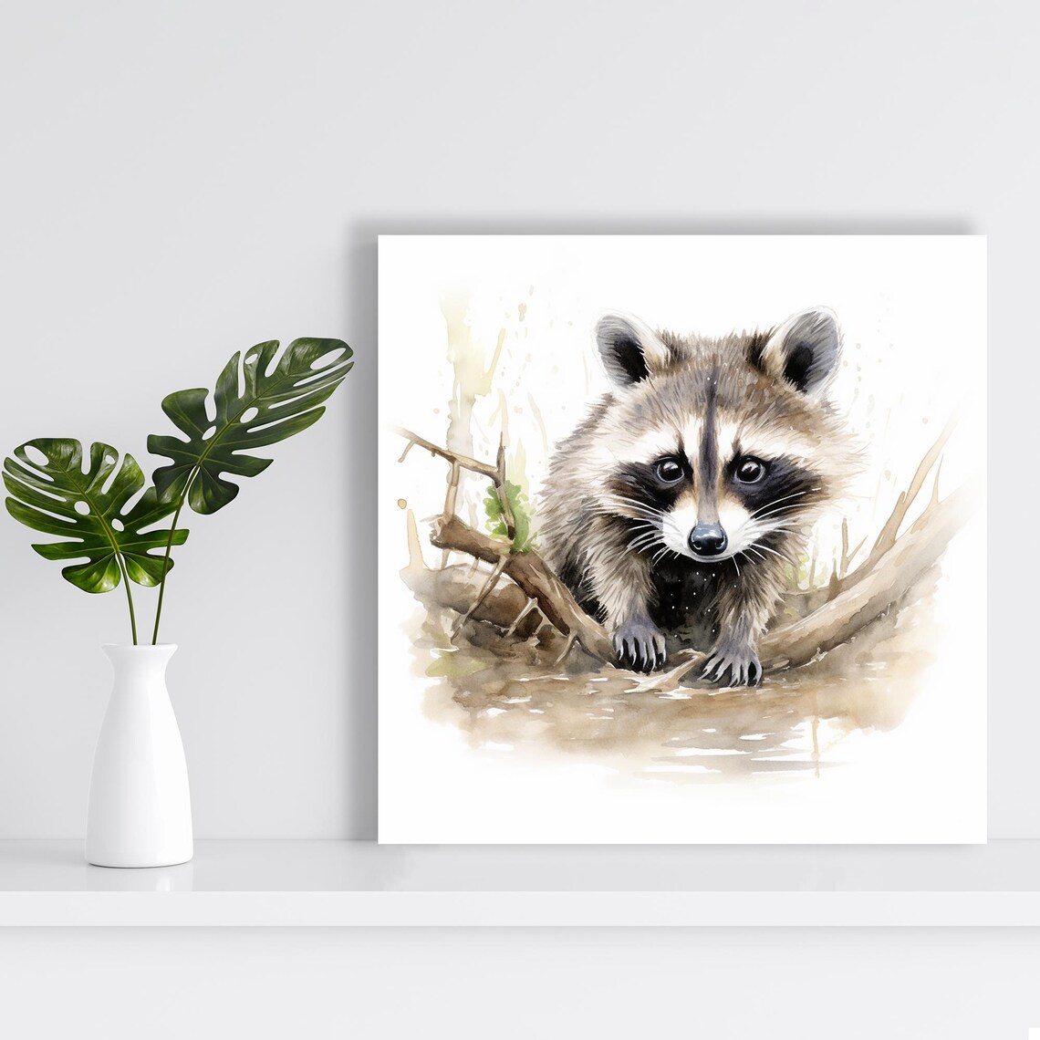 Raccoon Watercolor Portrait Woodland Stream Rustic Animal Wall Poster - Image 2