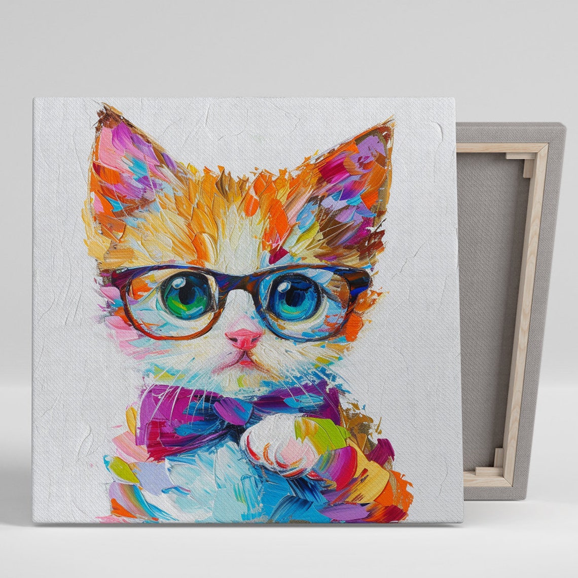 Colorful Hipster Kitten With Glasses Bow Tie Fun Wall Art Poster