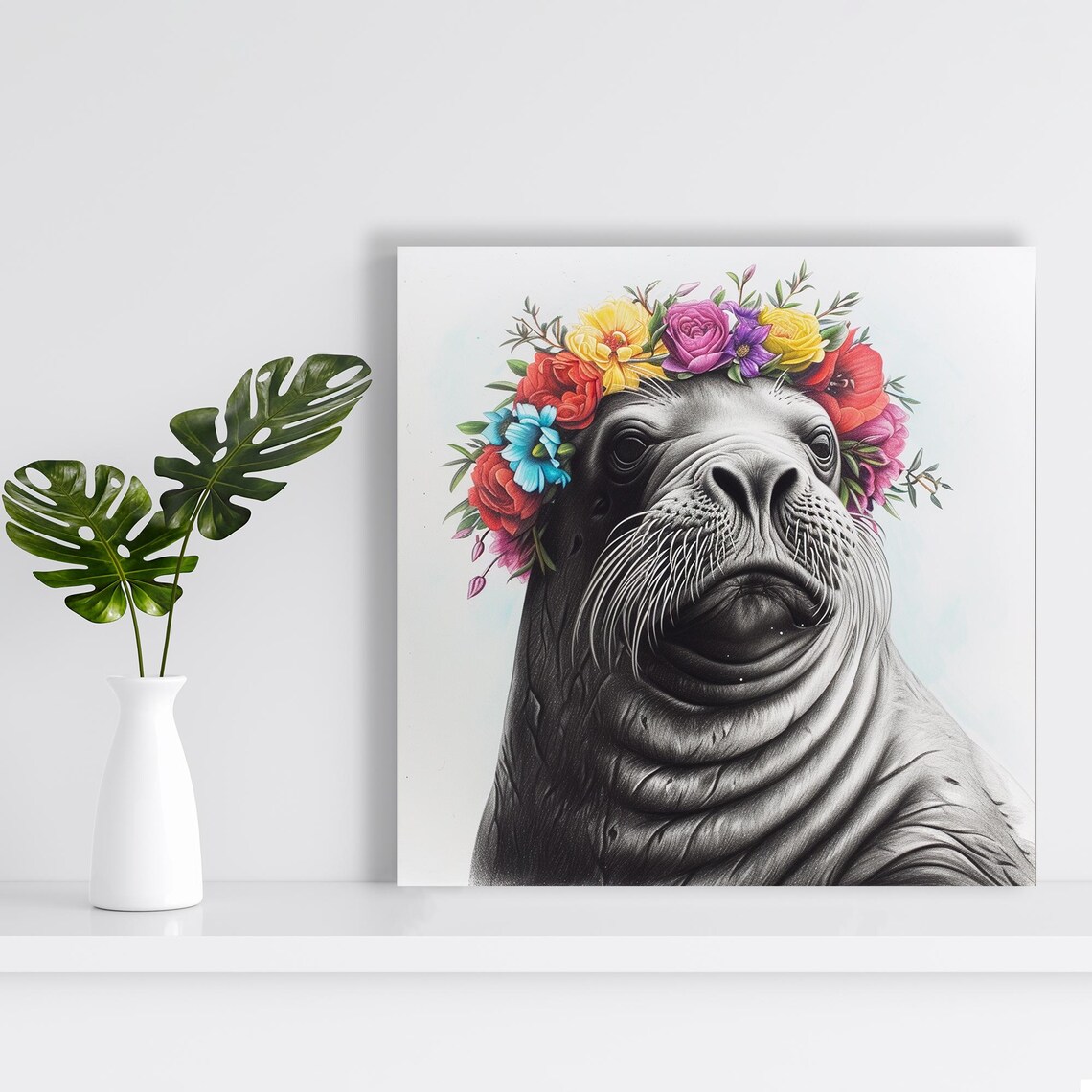 Seal Portrait, Whimsical Modern Eclectic Poster - Image 2