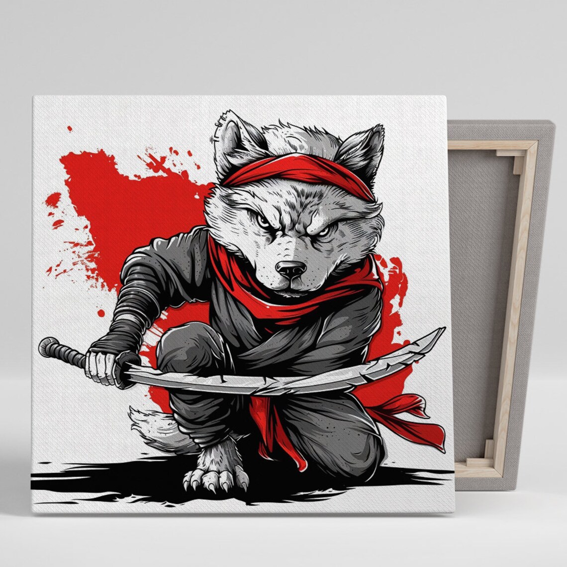 Samurai Wolf Warrior Poster, Contemporary Decor