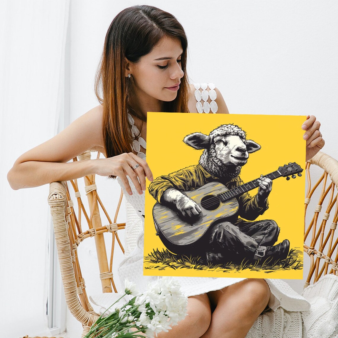 Sheep Serenade, Whimsical Rustic Wall Art Print - Image 3