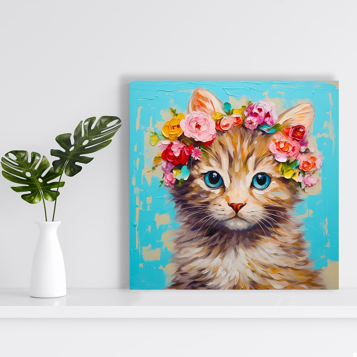 Floral Crown Kitty Art Print, Whimsical Bohemian - Image 2