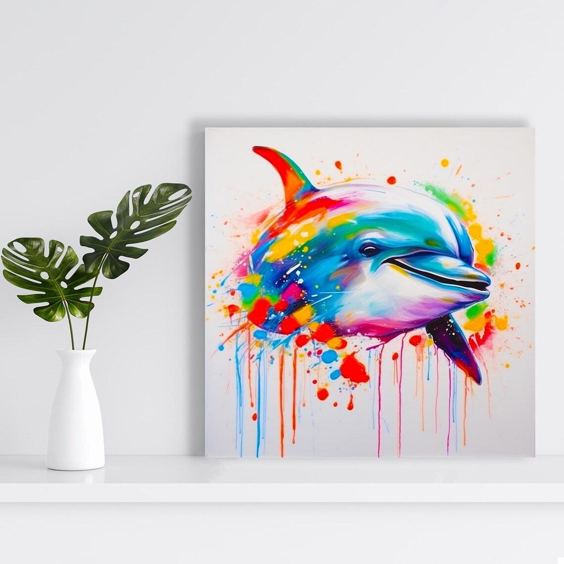 Rainbow Dolphin Splash Watercolor Colorful Ocean Animal Art Poster - Image 2