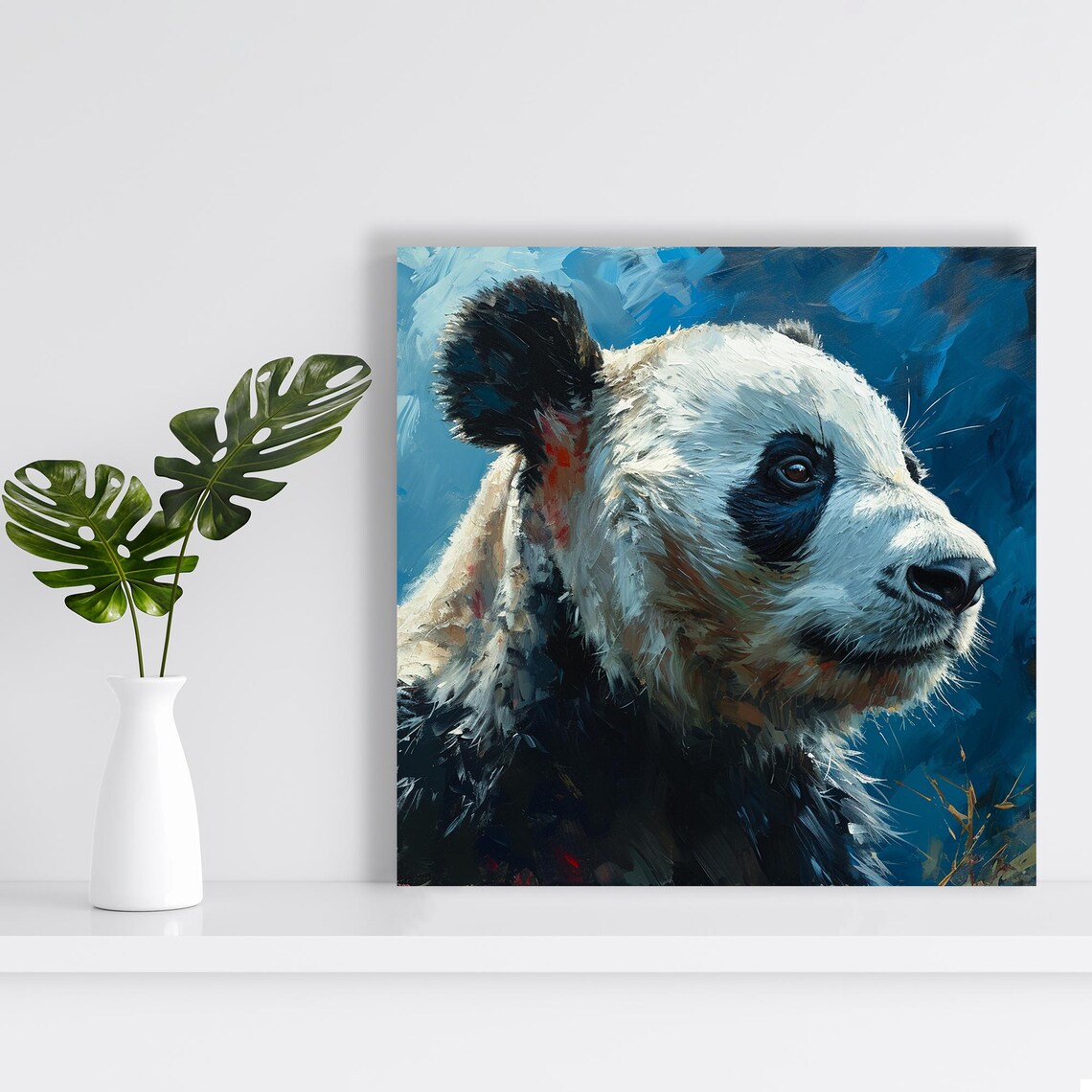 Giant Panda Portrait Blue Painterly Modern Wildlife Animal Art Poster - Image 2