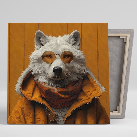 Hipster Wolf Whimsical Animal Decor Wall Art Print