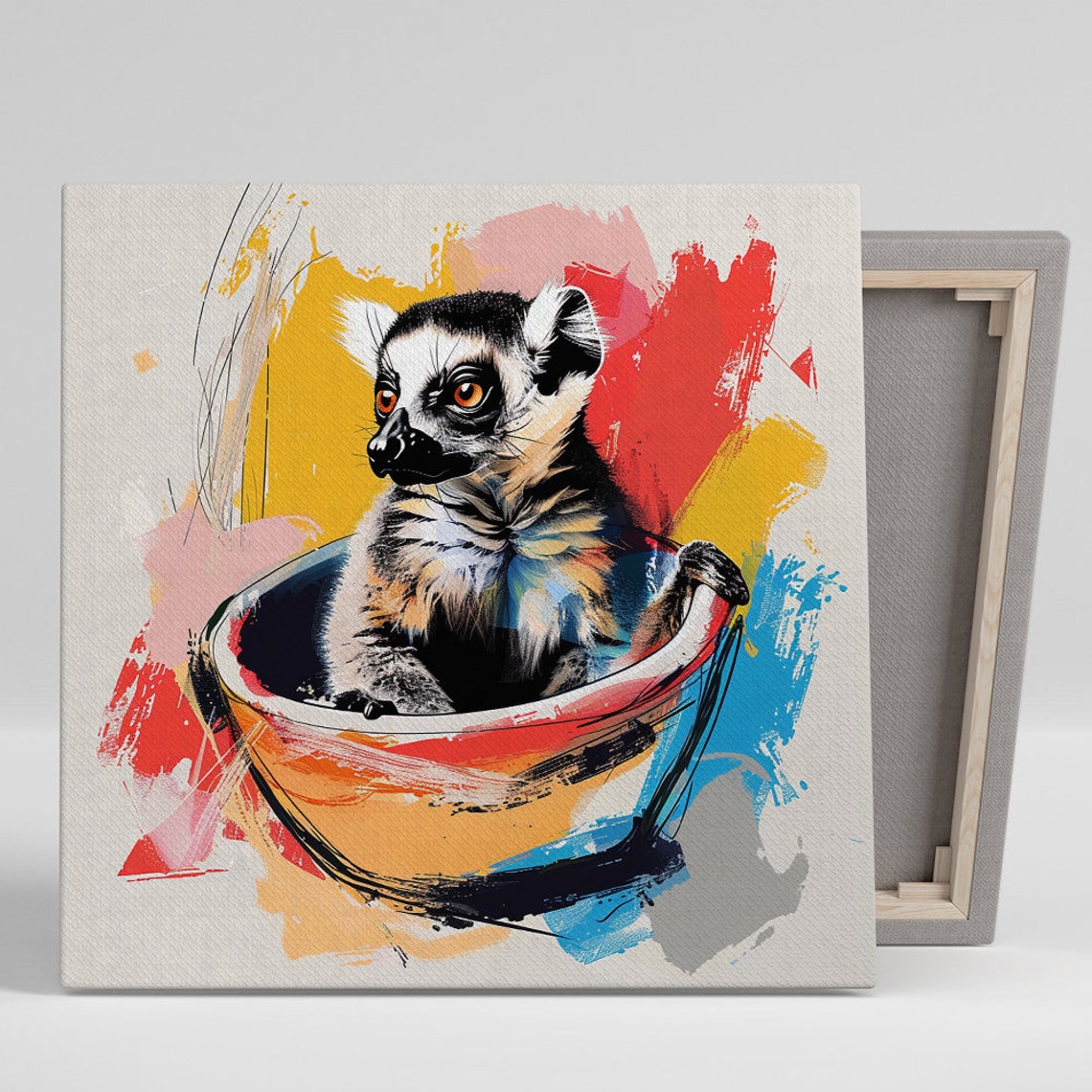 Ring Tailed Lemur In Teacup Colorful Pop Art Whimsical Poster