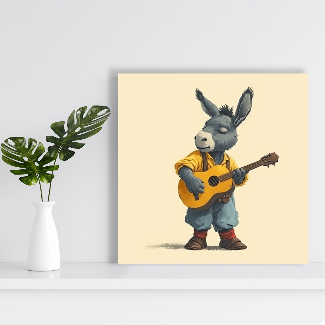 Whimsical Donkey Musician Playing Guitar Cartoon Animal Poster - Image 2