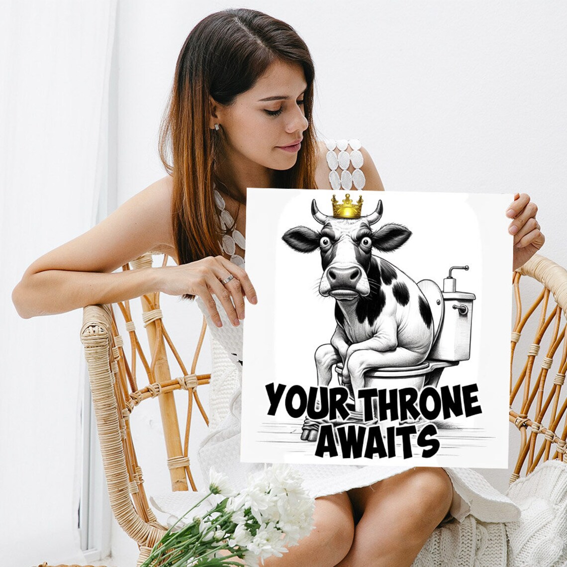 Cow Bathroom Wall Art Print, Your Throne Awaits - Image 5