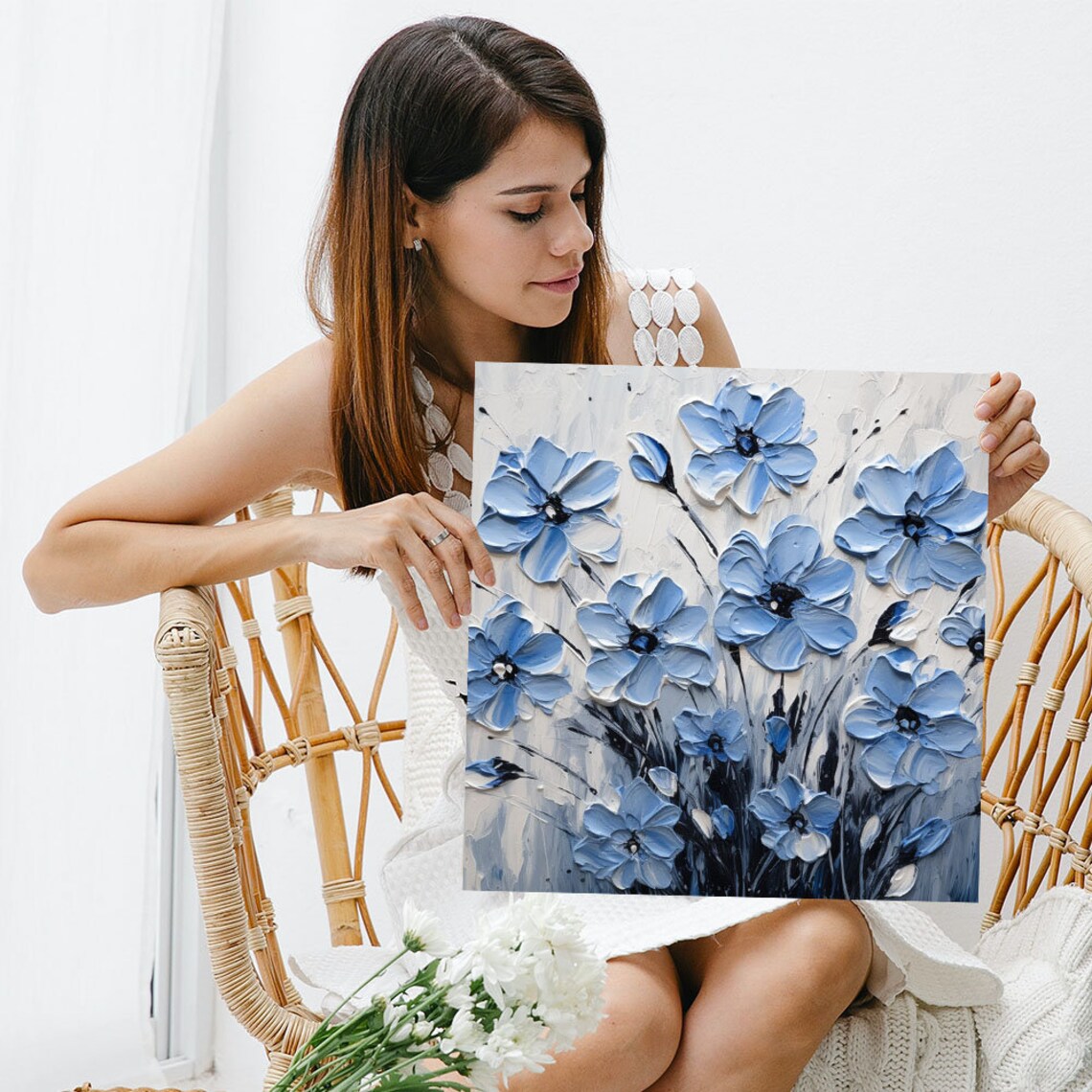 Blue Flower Botanical Art Print, Contemporary Decor - Image 3
