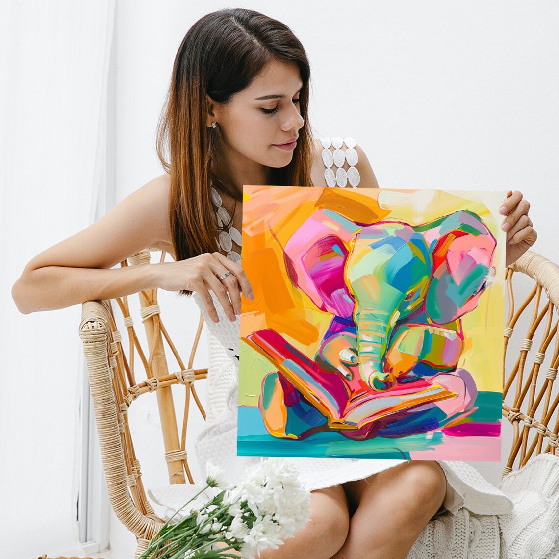 Colorful Elephants Abstract Bohemian Art Print - Image 3