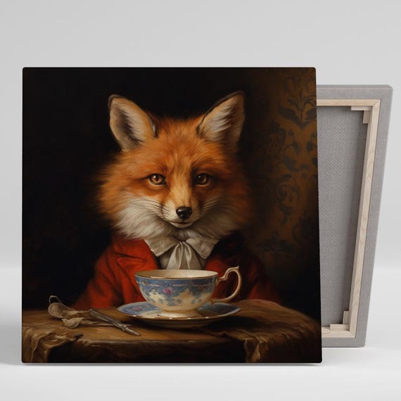Fox Wall Art Or Poster Classic Vintage Victorian Decor Dining Room Living Room Office Library Wall Art Orange Red Brown Blue