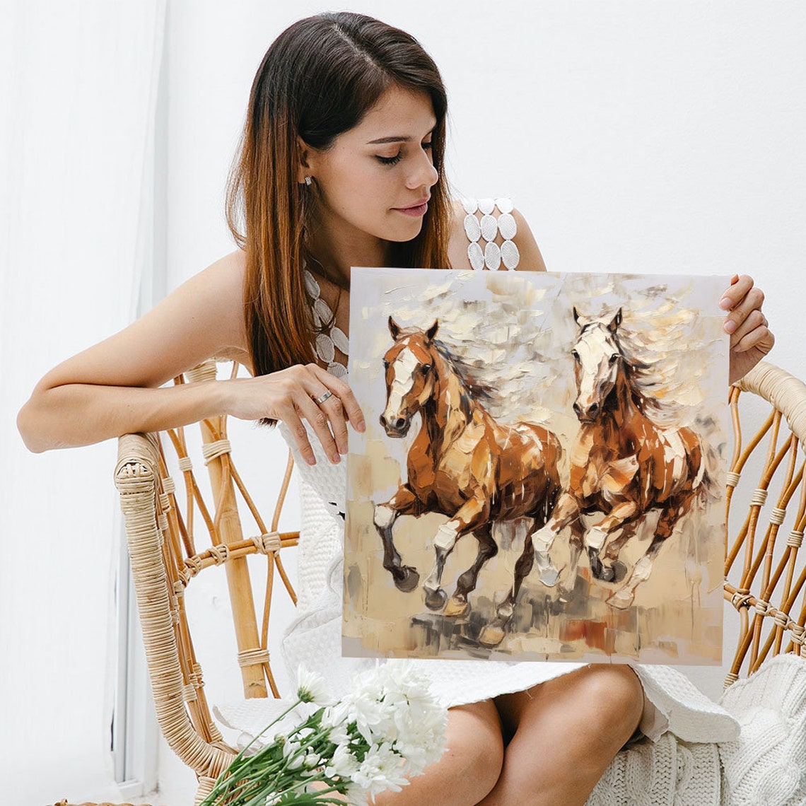 Two Galloping Chestnut Horses Dynamic Equestrian Oil Style Wall Poster - Image 5
