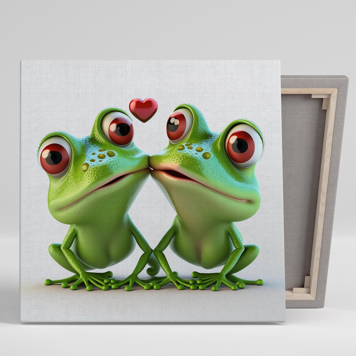 Cute Cartoon Frogs Nuzzling With Red Heart Sweet Love Animal Poster