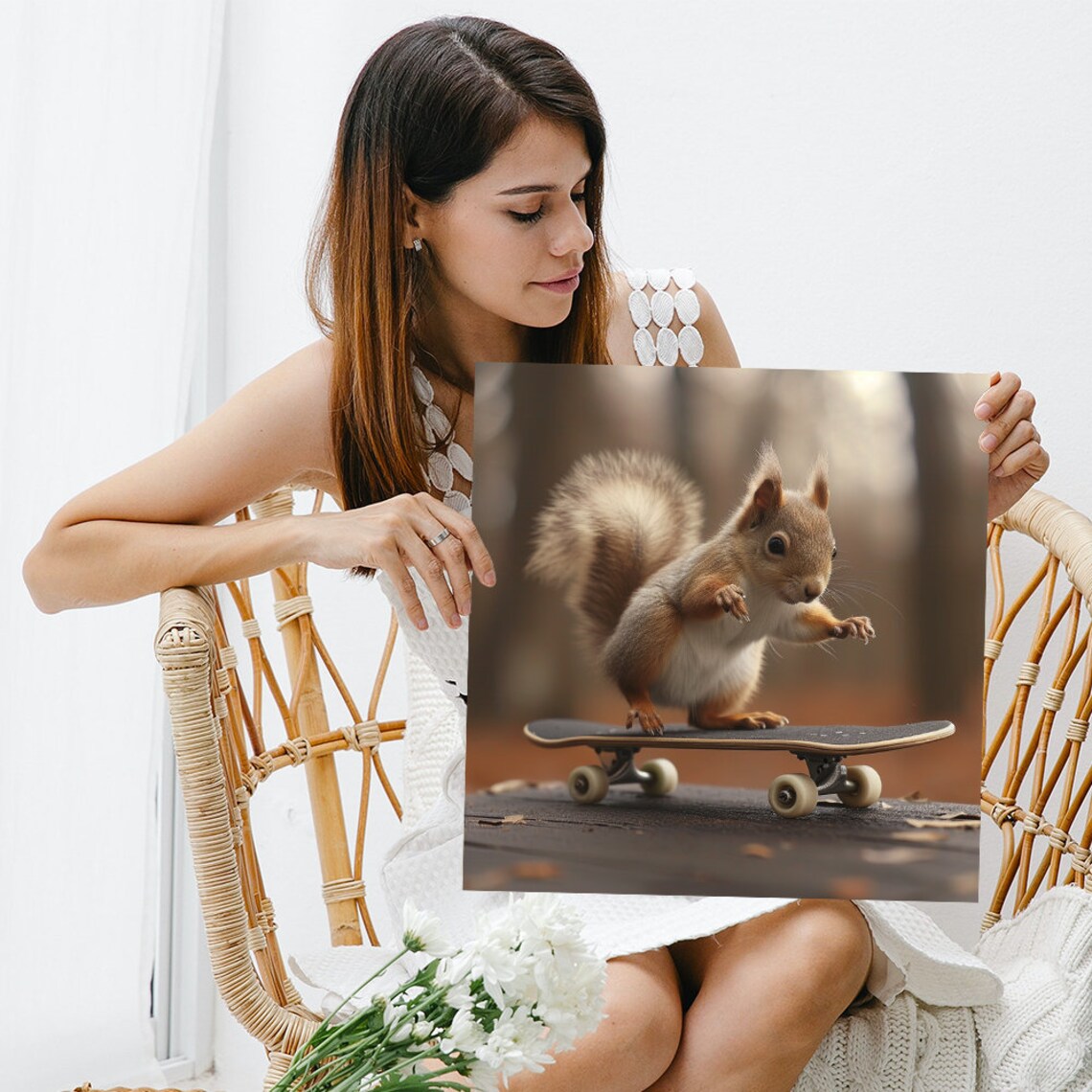 Skateboarding Squirrel Forest Adventure Whimsical Cute Kids Room Poster - Image 3