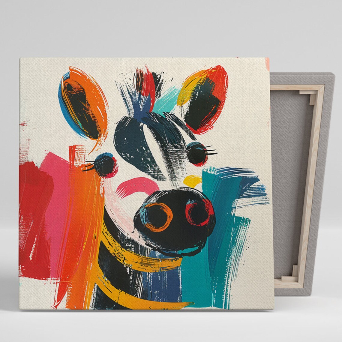 Playful Cow Face Bold Brushstroke Color Splash Whimsical Poster
