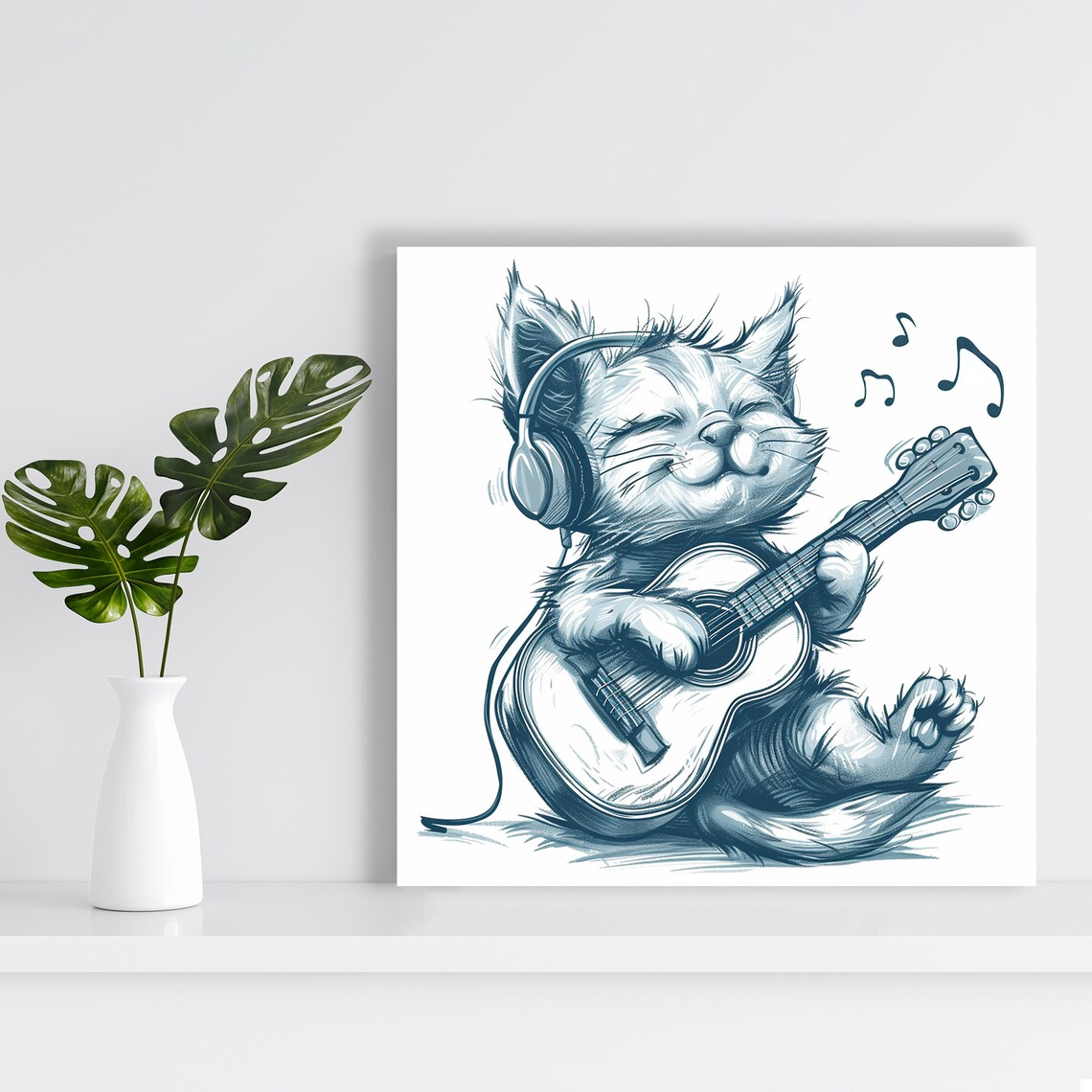 Melodic Feline Harmony, Whimsical Cat Art Print - Image 2