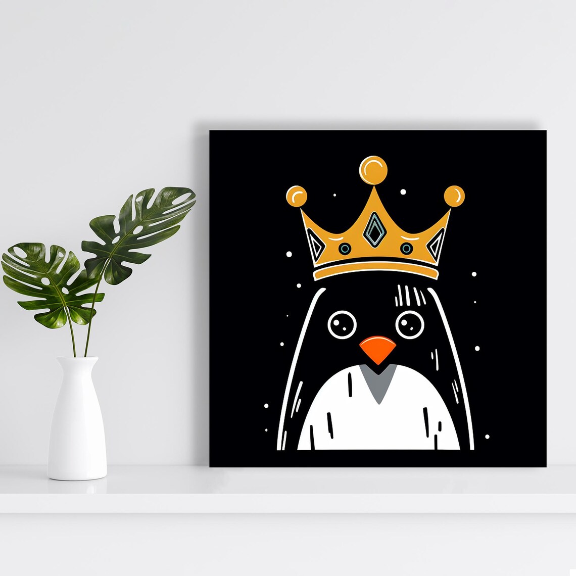 Royal Penguin With Golden Crown Cute Kids Room Animal Wall Art Poster - Image 2