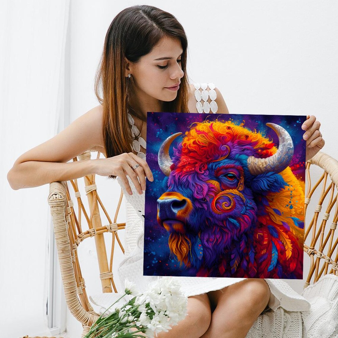 Cosmic Bison Dreamscape, Surrealism Art Print - Image 3