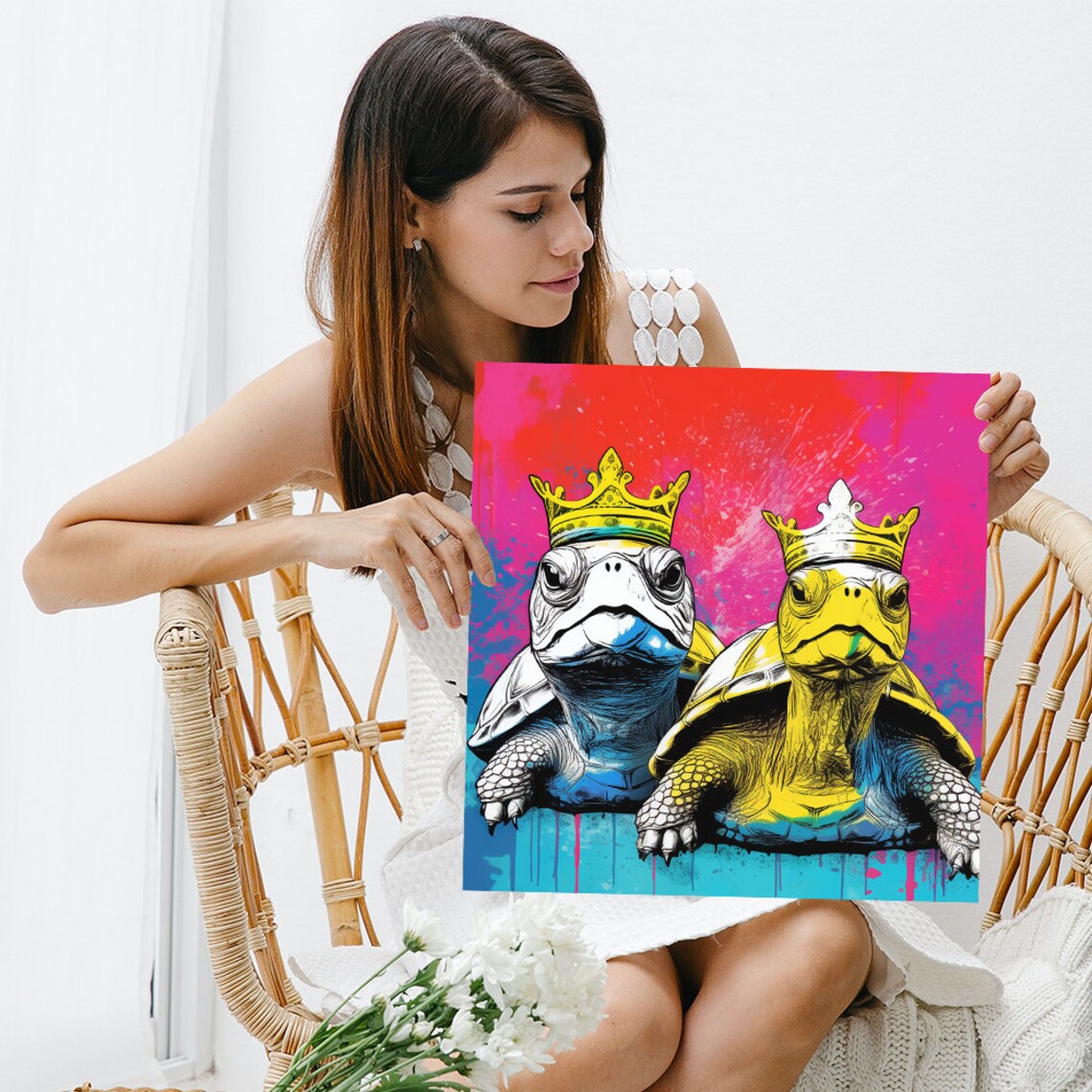 Royal Crowned Turtle Duo Pop Art Pink Blue Street Style Wall Poster - Image 3