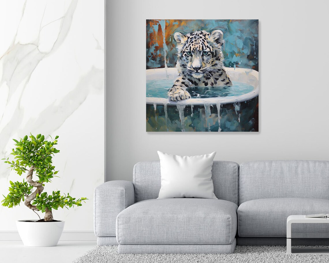 Snow Leopard in Bathtub, Bathroom Wall Art Print - Image 3