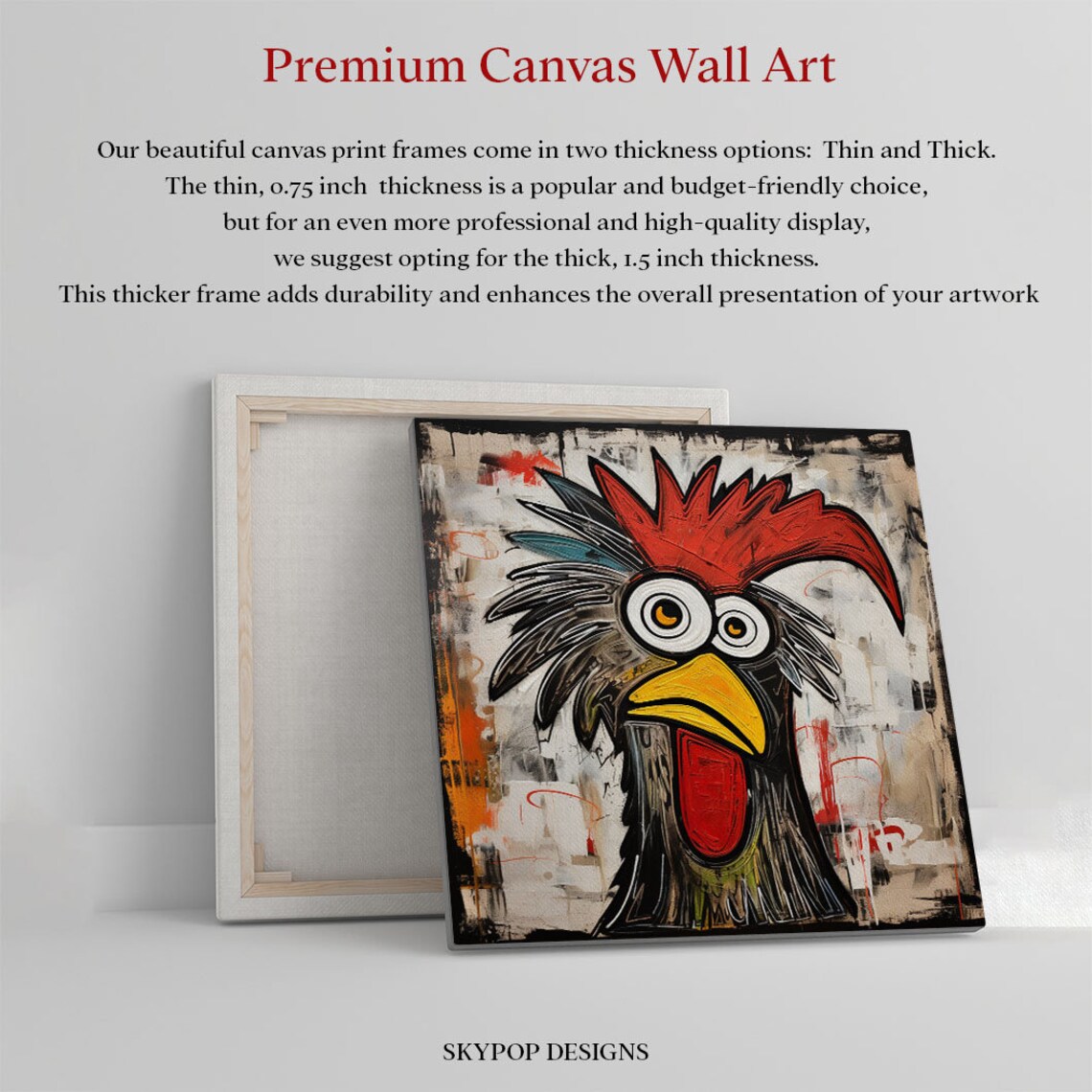 Funny Cartoon Rooster Big Eyes Graffiti Style Farmhouse Art Poster - Image 2