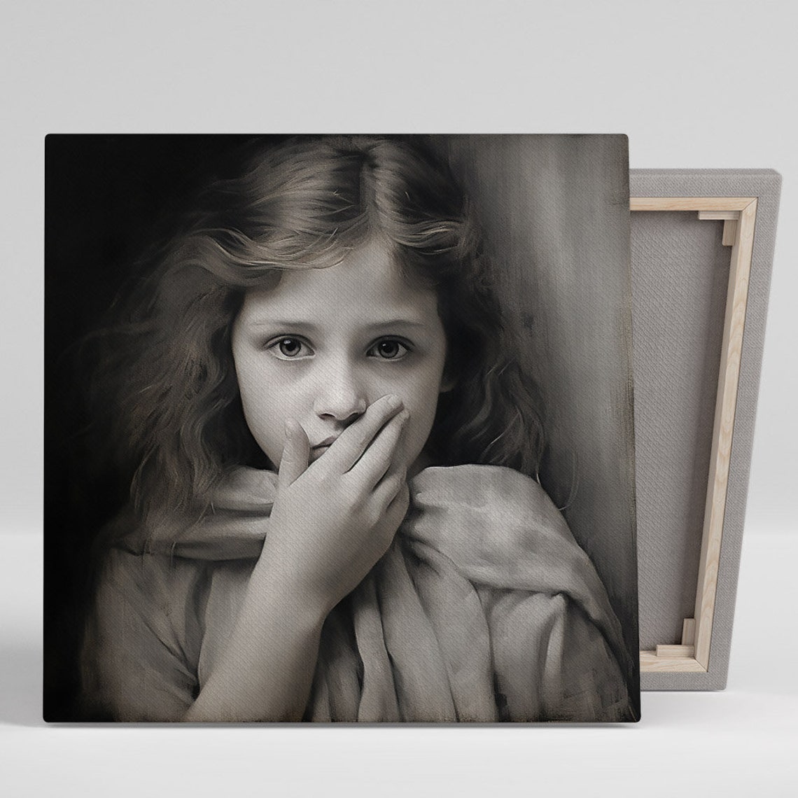 Bashful Vintage Sepia Girl Covering Mouth Funny Bathroom Art Poster