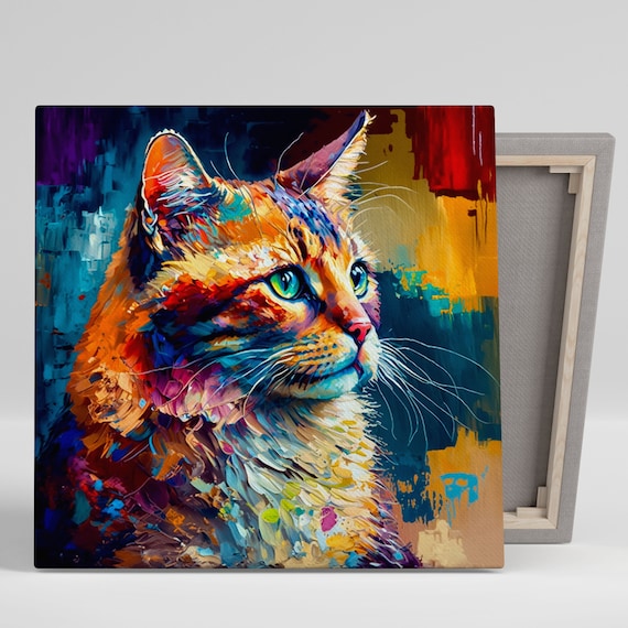 Colorful Abstract Cats Art Print, Cat Lover Decor