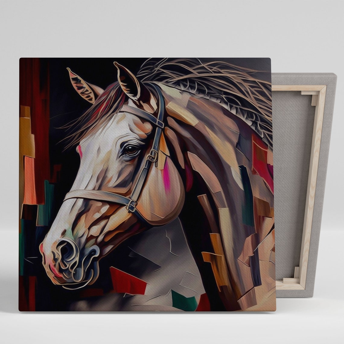 Cubist Horse Portrait Geometric Warm Earth Tones Modern Equine Poster