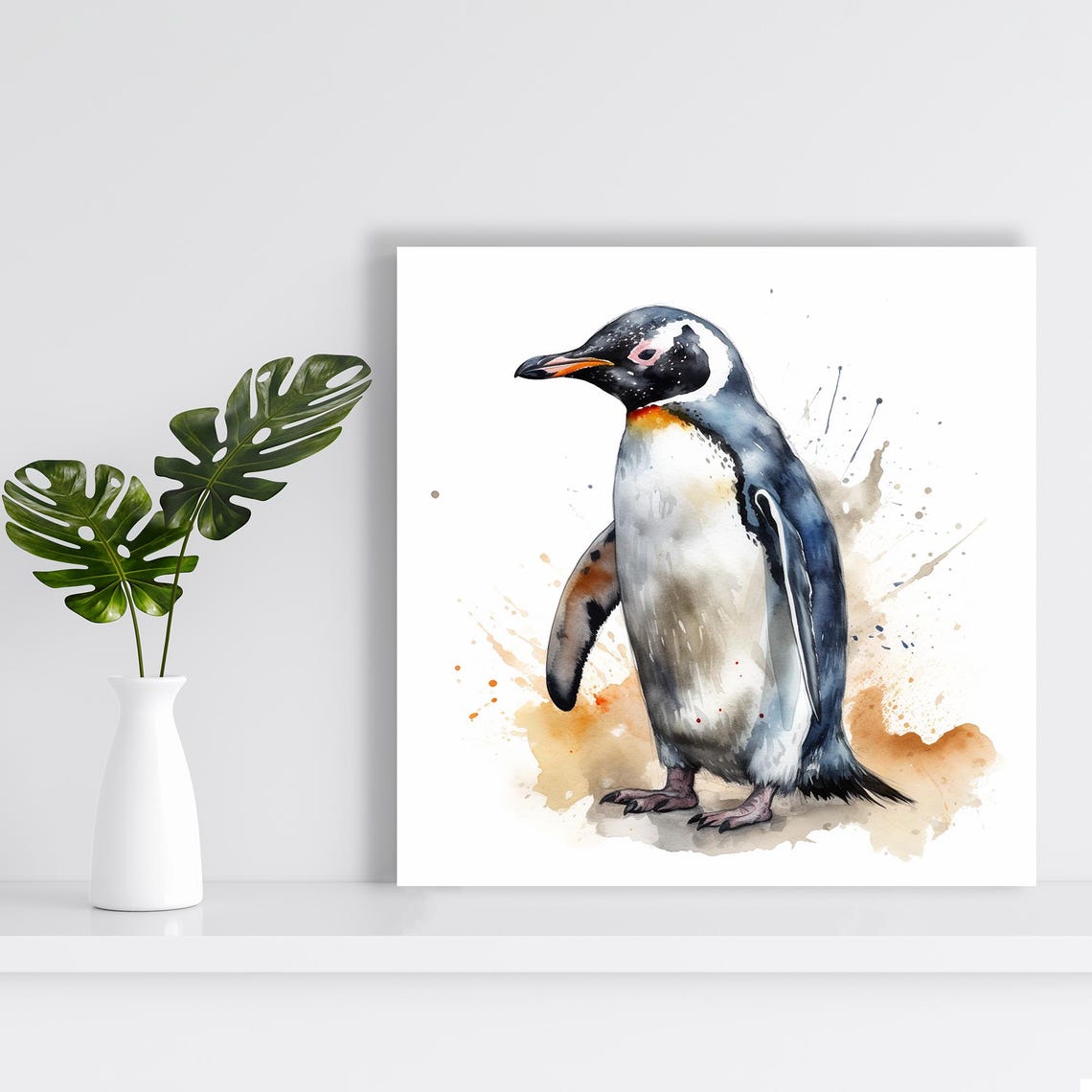 Elegant Penguin Watercolor Soft Coastal Nursery Bird Portrait Poster - Image 2
