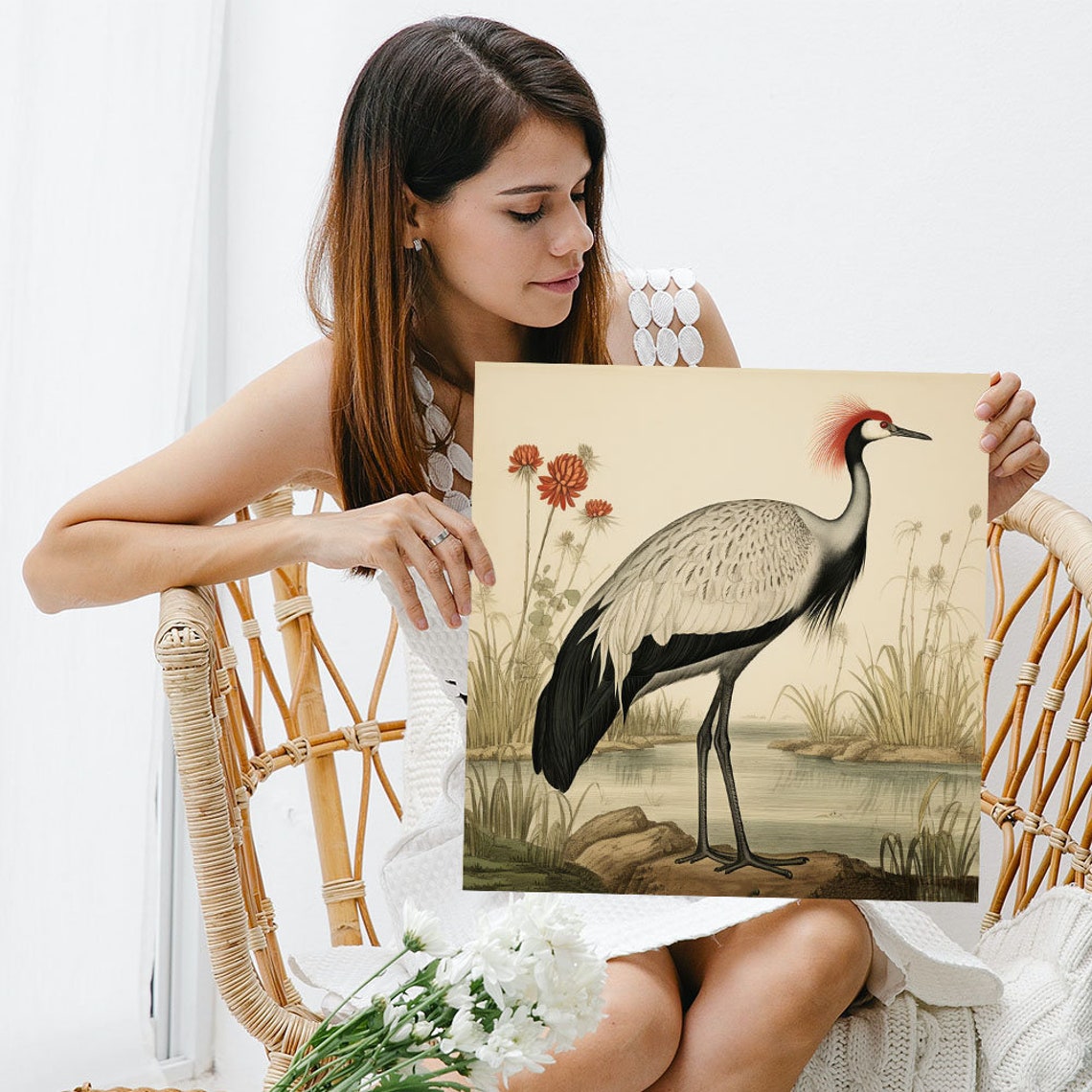 Red Crowned Crane Vintage Naturalist Illustration Wetland Poster - Image 3