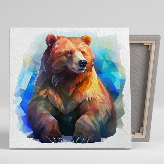 Geometric Grizzly Guardian Art Or Poster Modern Decor Living Room Office Bedroom Childrens Room Wall Art Orange Blue Brown White