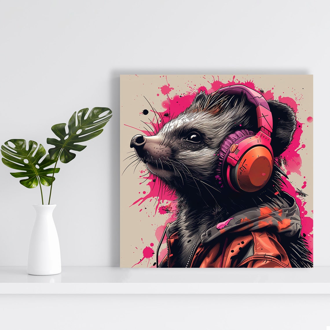 Raccoon With Pink Headphones Graffiti Splash Music Animal Poster - Image 2