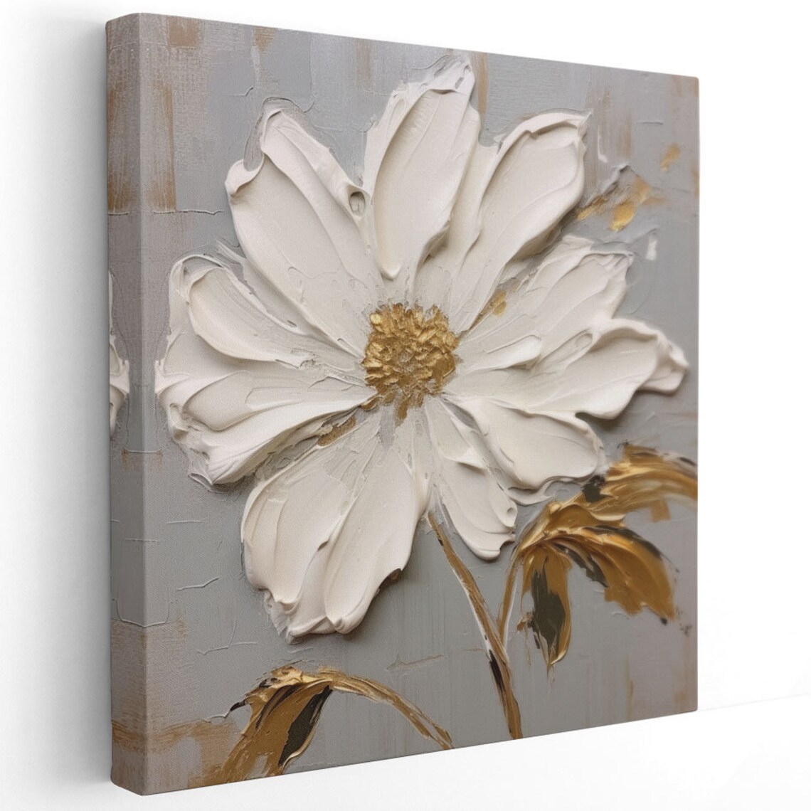 White and Gold Flower Art Print, Modern Floral Decor - Image 2
