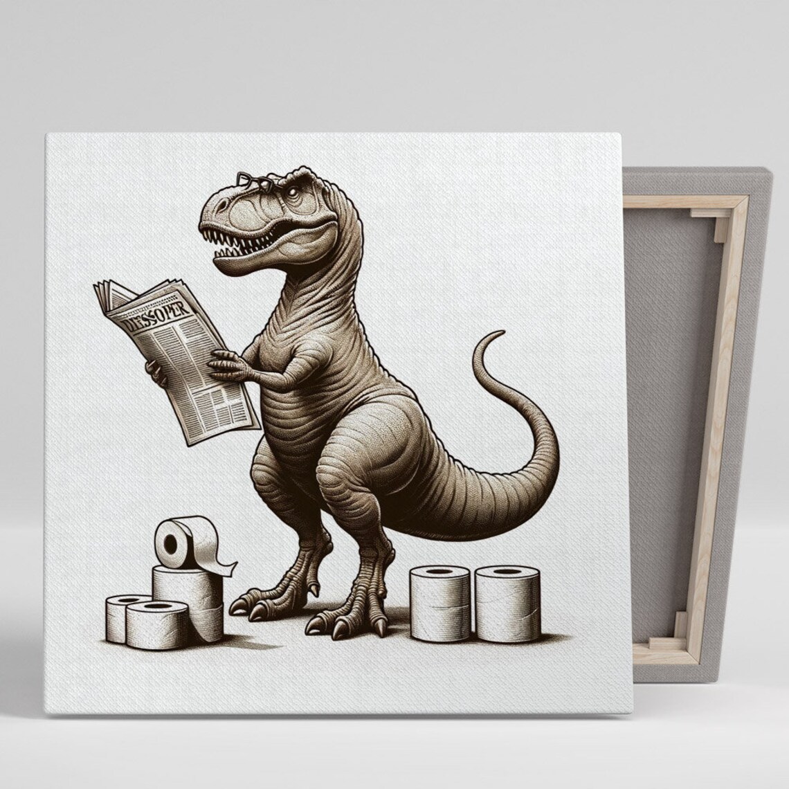 Dinosaur Bathroom Decor, Funny Animal Wall Art Print