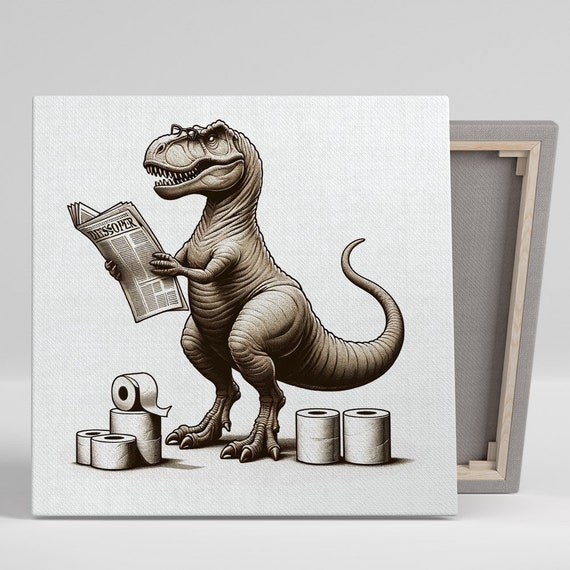 Dinosaur Bathroom Decor, Funny Animal Wall Art Print
