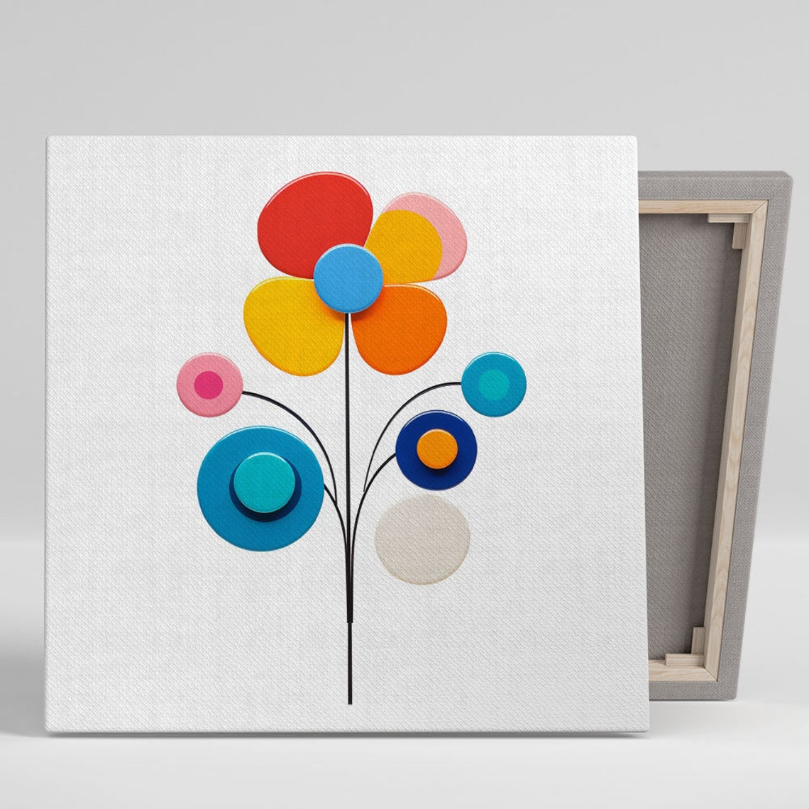 Scandinavian Paper Cut Flowers Round Petals Red Blue Modern Art Poster