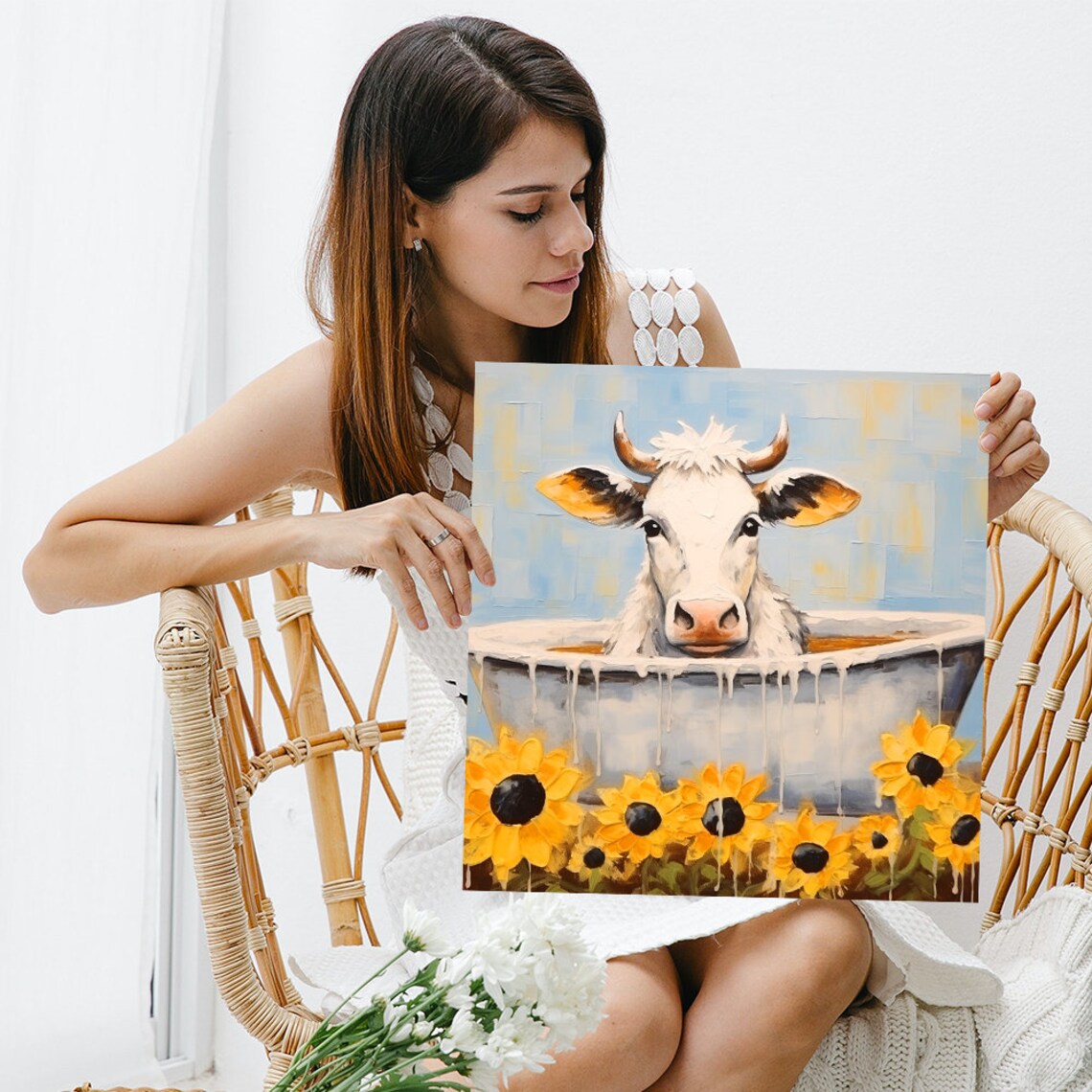 Whimsical Rustic Cow Art Print for Kitchen Decor - Image 3