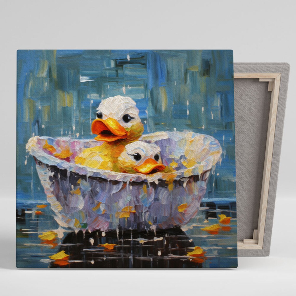 Two Ducks In Bathtub Bathroom Nursery Art Print