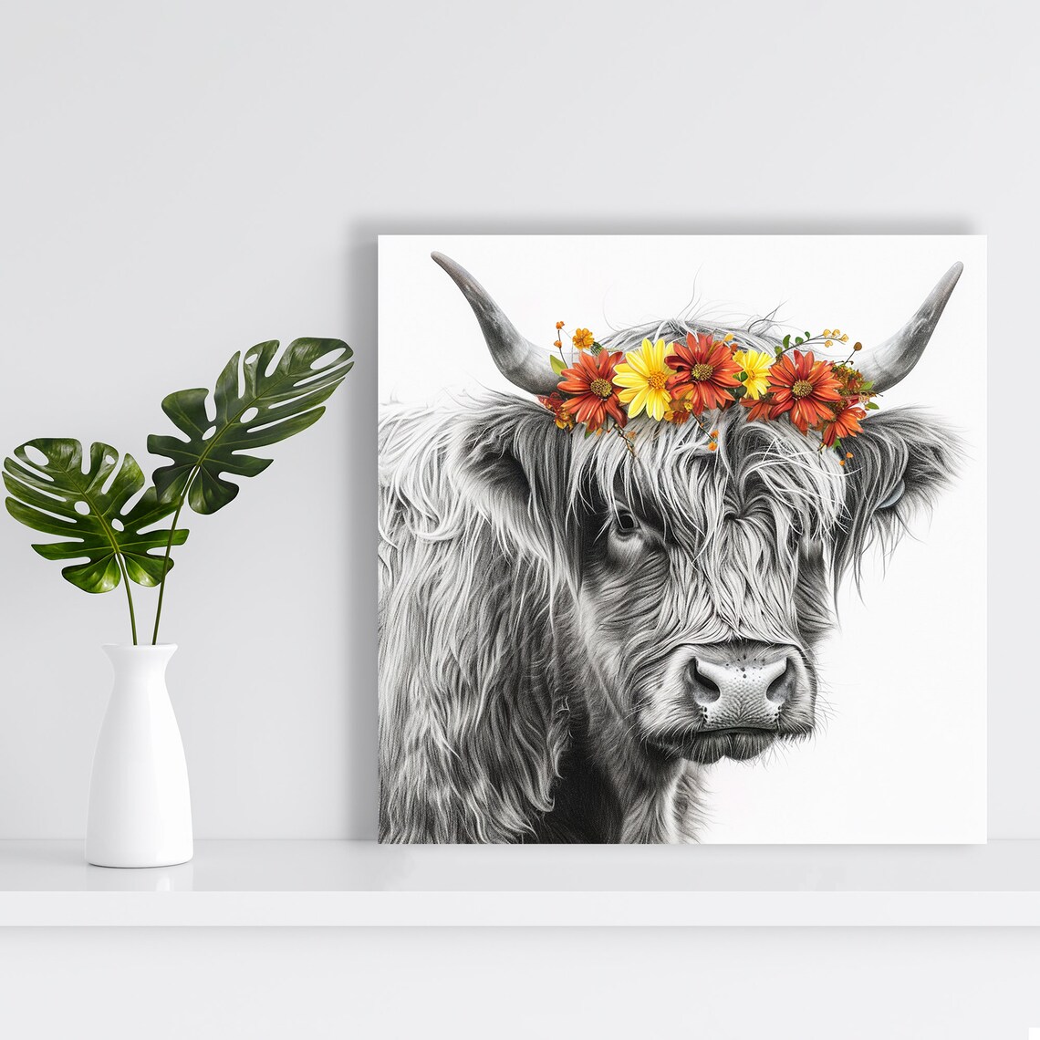 Highland Cow Rustic Farmhouse Bohemian Art Print - Image 2