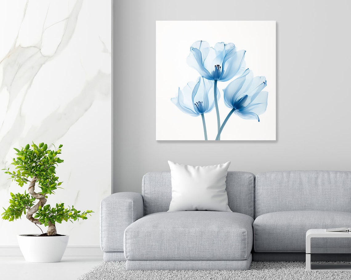 Blue Flower Living Room Decor Art Print - Image 2