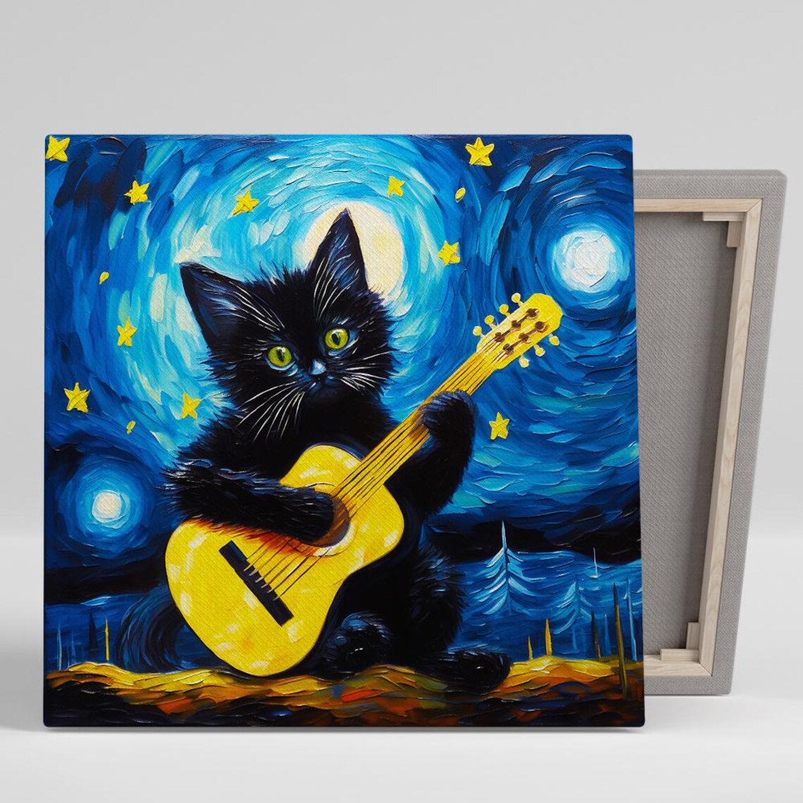 Black Cat Whimsical Music Decor Wall Art Print