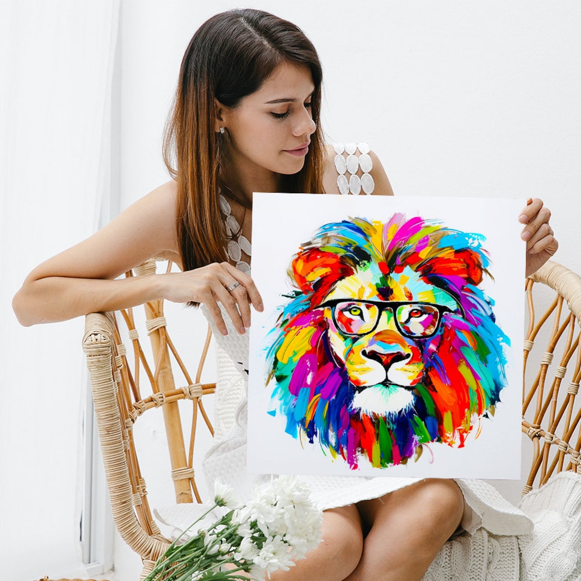 Spectacled Lion Pop Art Wall Art Print, Modern Decor - Image 3