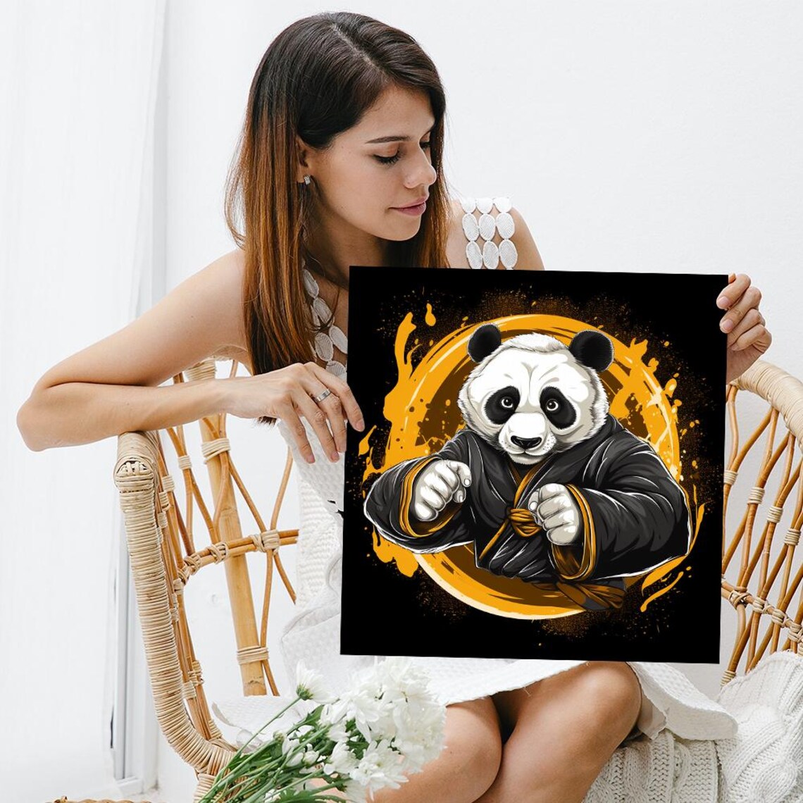 Kung Fu Panda Master In Black Gi Orange Splash Martial Arts Wall Poster - Image 3