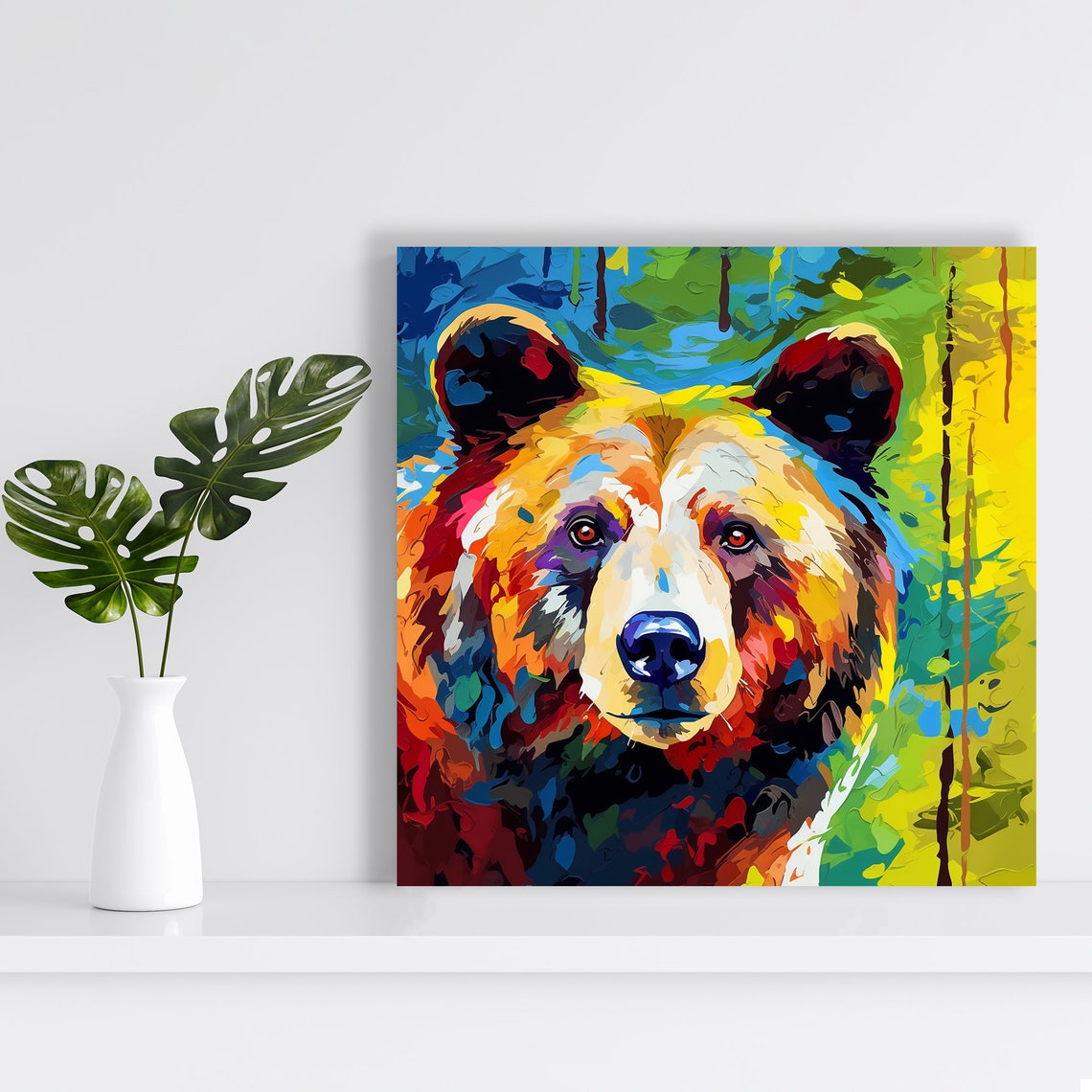 Vibrant Bear Portrait Pop Art Multicolor Bold Wildlife Wall Poster - Image 2