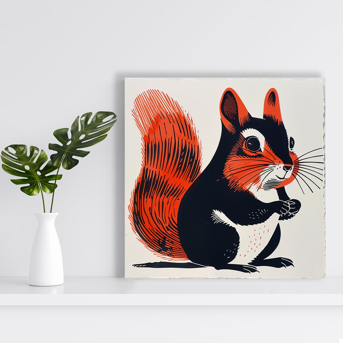 Retro Whimsical Squirrel Silhouette Art Print - Image 2
