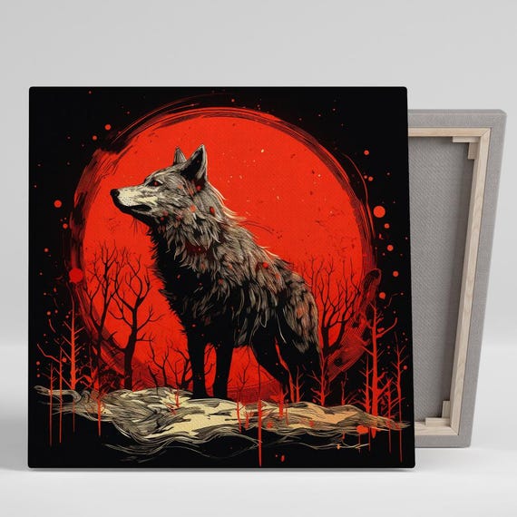 Wolf Blood Moon Wall Art Or Poster Gothic Rustic Modern Decor Living Room Bedroom Game Room Home Office Wall Art Red Black White